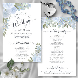 Dusty Blue Watercolor Roses Budget Wedding Program