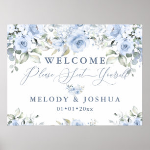 Dusty Blue Watercolor Roses Seat Yourself Sign