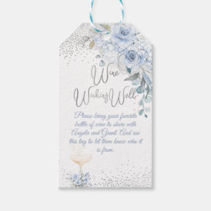 Dusty Blue Watercolor Roses Wine Wishing Well Gift Tags