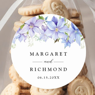 Dusty Blue Watercolor Rustic Floral Wedding Classic Round Sticker