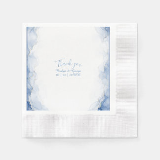 Dusty Blue Watercolor Splash marble Wedding Napkin