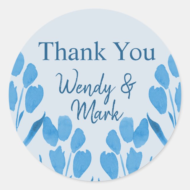 Dusty Blue Watercolor Thank You Classic Round Sticker (Front)