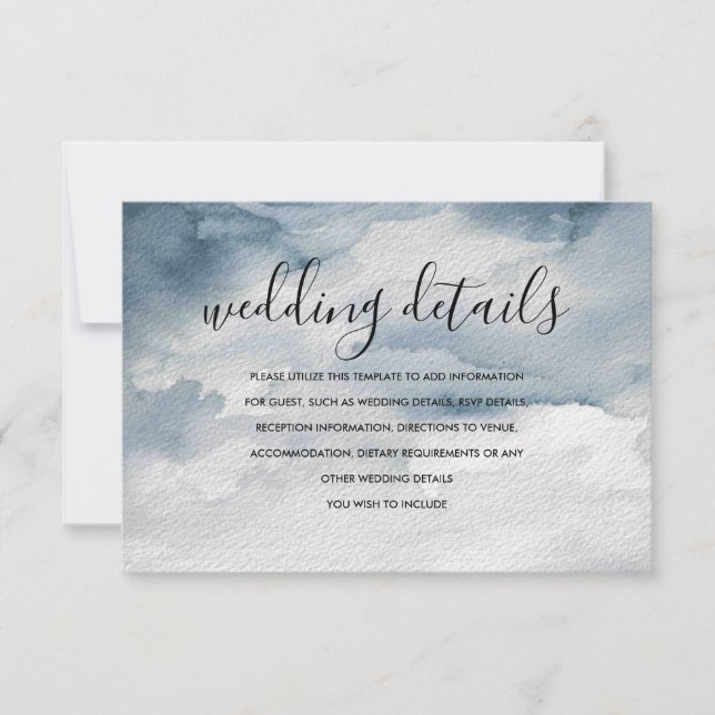 Dusty Blue Watercolor Wedding Details Card (Front)