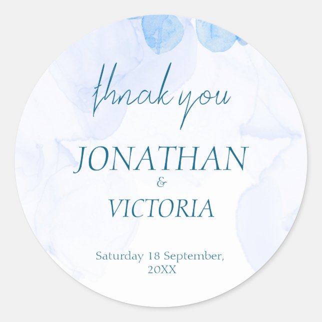 Dusty Blue Watercolor Wedding Favour Sticker Label (Front)