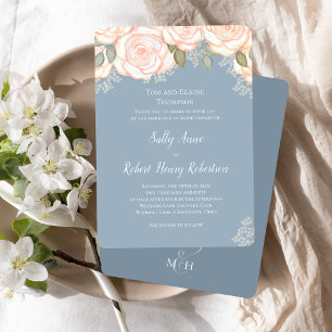 Dusty Blue Watercolor Wedding Floral Invitation