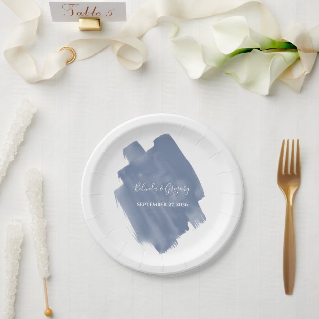 Dusty Blue Watercolor Wedding  Paper Plate (Wedding)