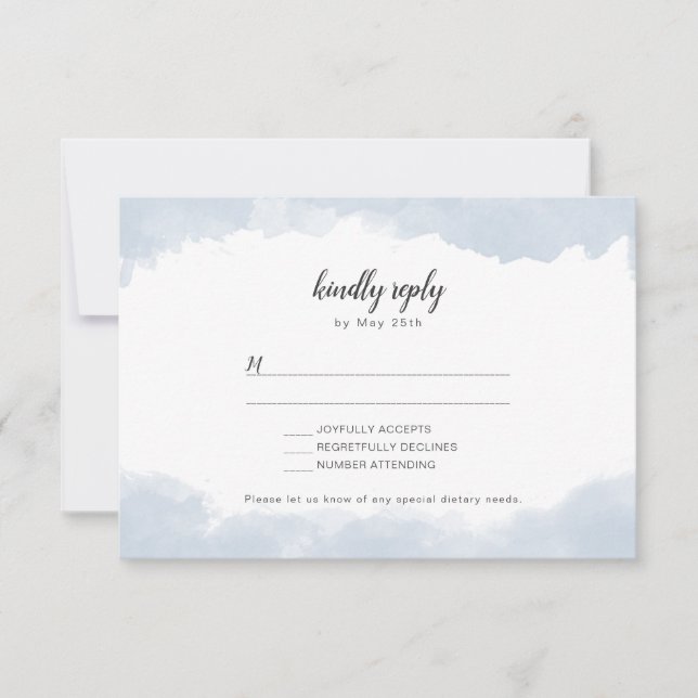 Dusty Blue watercolor wedding RSVP reply card (Front)