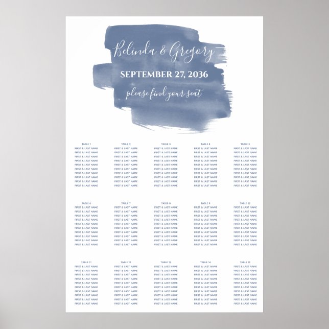 Dusty Blue Watercolor Wedding Seating Chart (Front)