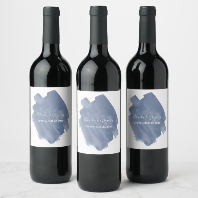 Dusty Blue Watercolor Wedding  Wine Label (Bottles)