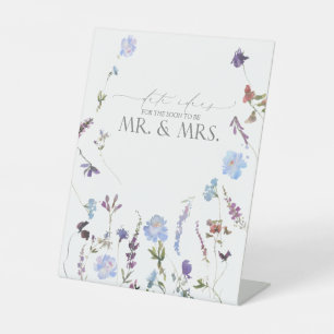 Dusty Blue Watercolor Wildflower Date Ideas Pedestal Sign
