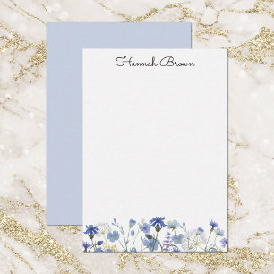 Dusty Blue Watercolor Wildflower Garden Card