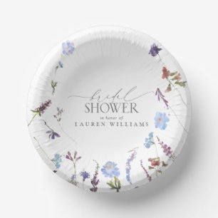 Dusty Blue Watercolor Wildflower Shower Paper Plate