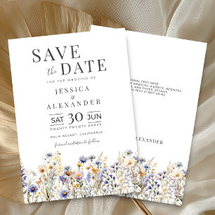 Dusty Blue Watercolor Wildflowers Elegant Wedding Save The Date