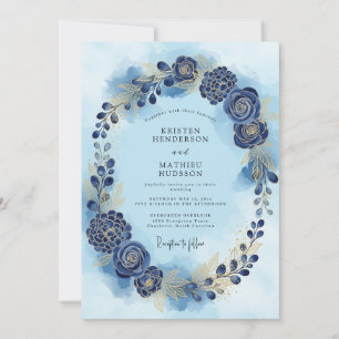 Dusty Blue Watercolor Winter Wedding Invitation
