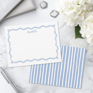 Dusty Blue Wavy Border Personalised Name Card