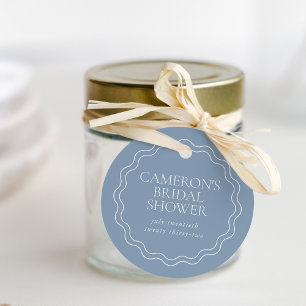 Dusty Blue   Wavy Scallop Border Bridal Shower Favour Tags