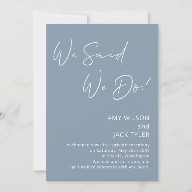 Dusty Blue We Said We Do Elopement Announcement  (Front)
