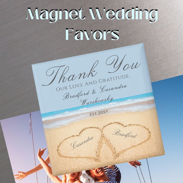 Dusty Blue Wedding 2 Hearts on Sand Wedding favour Magnet (Creator Uploaded)