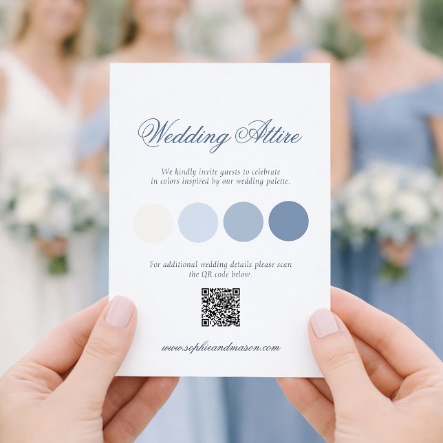 Dusty Blue Wedding Attire Card with QR Code (Creator Uploaded)