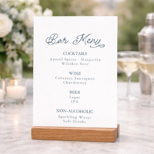 Dusty Blue Wedding Bar Menu Card