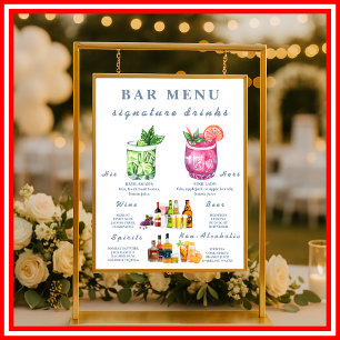 Dusty Blue Wedding Bar Menu Poster