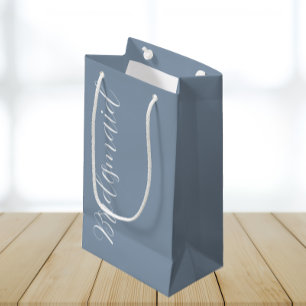 Dusty Blue Wedding Bridesmaid Stylised Script Small Gift Bag