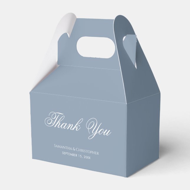 Dusty Blue Wedding Calligraphy Script Thank You  Favour Box (Front Side)