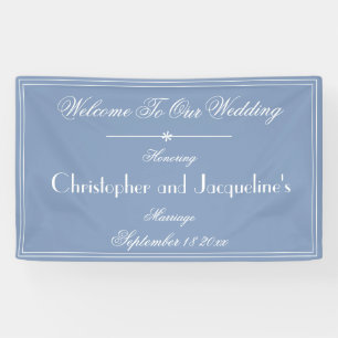Dusty Blue Wedding Chic Script Names Welcome Banner