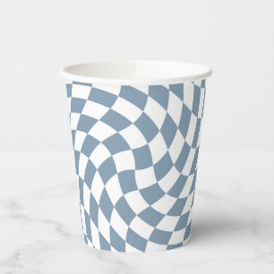 Dusty Blue Wedding Collection Check Chequered Paper Cups