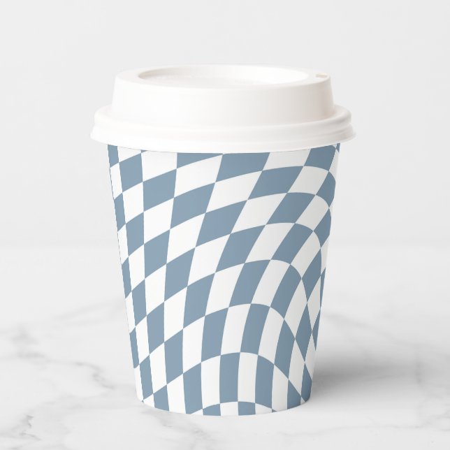 Dusty Blue Wedding Collection Check Chequered   Paper Cups (Front)