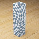 Dusty Blue Wedding Collection Check Chequered    Wine Box<br><div class="desc">Modern bohemian Dusty Blue colour theme wedding party products. Evergreen retro trendy warped checks design,  warped chequered paper plates in beautiful elegant and chic Dusty Blue and white colour.</div>