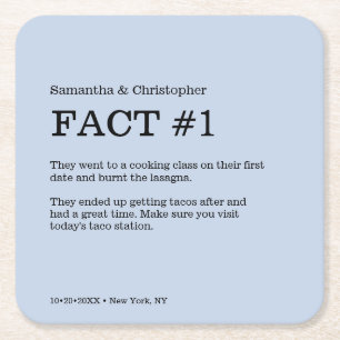 Dusty Blue Wedding Custom Fun Fact Square Paper Coaster