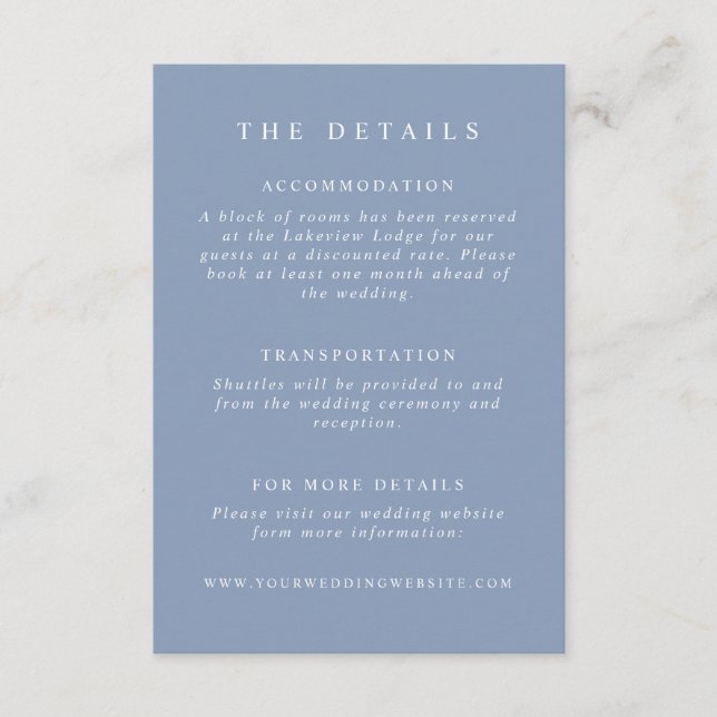 Dusty Blue Wedding Details Enclosure Card (Front)