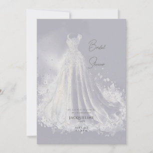 Dusty Blue Wedding Dress Bridal Shower Invitation
