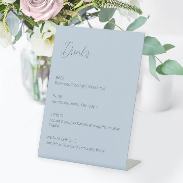 Dusty Blue Wedding Drinks Menu Pedestal Sign (Creator Uploaded)