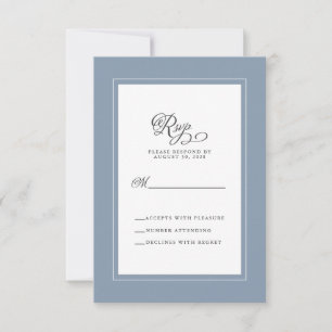 Dusty Blue Wedding Elegant Calligraphy Enclosure RSVP Card