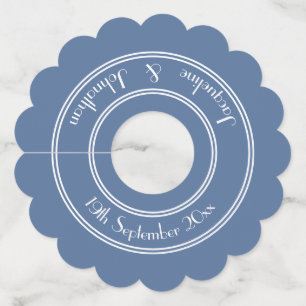 Dusty Blue Wedding Elegant White Script Names Wine Glass Tag