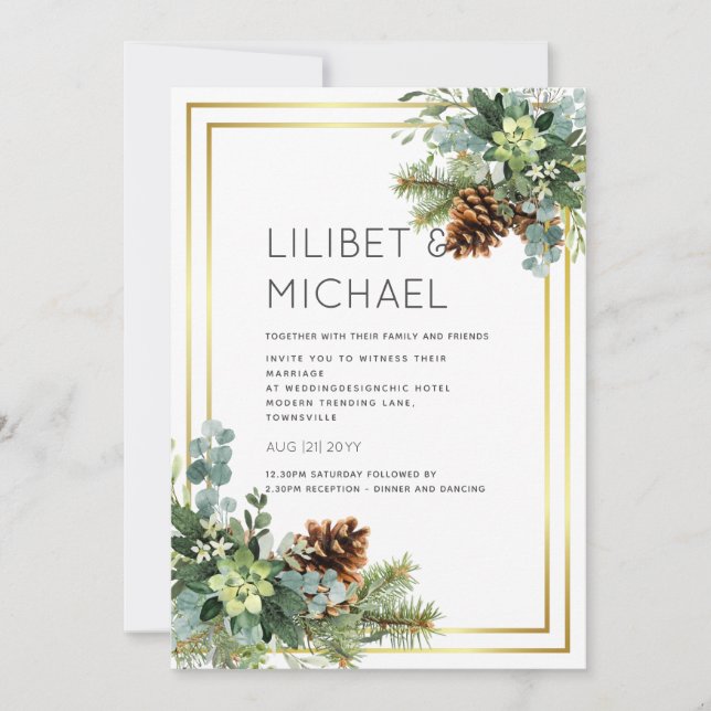 Dusty Blue Wedding Eucalyptus Greenery Budget Invitation (Front)