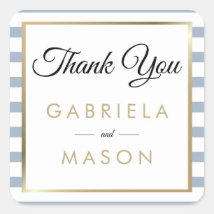 Dusty Blue Wedding Faux Gold Foil Thank You Square Sticker