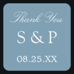 Dusty Blue Wedding Favour Thank You Sticker<br><div class="desc">Dusty Blue Wedding Favour Thank You Sticker,  please personalise with initials of the couple and the date of the wedding,  using the online personalisation template before ordering.</div>