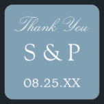 Dusty Blue Wedding Favour Thank You Sticker<br><div class="desc">Dusty Blue Wedding Favour Thank You Sticker,  please personalise with initials of the couple and the date of the wedding,  using the online personalisation template before ordering.</div>