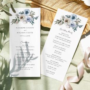 Dusty Blue Wedding Floral Elegant Program Script