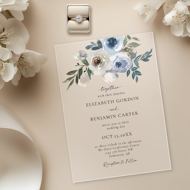 Dusty Blue Wedding Floral Elegant Script Rustic Acrylic Invitations (Creator Uploaded)