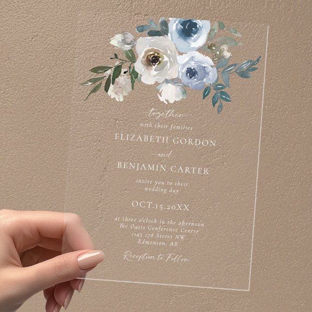 Dusty Blue Wedding Floral Elegant Script Rustic Acrylic Invitations (Creator Uploaded)