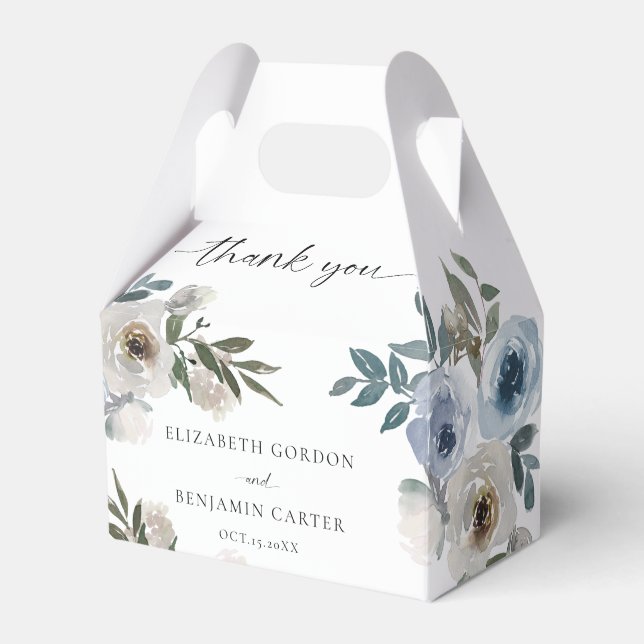 Dusty Blue Wedding Floral Elegant Script Rustic  Favour Box (Front Side)