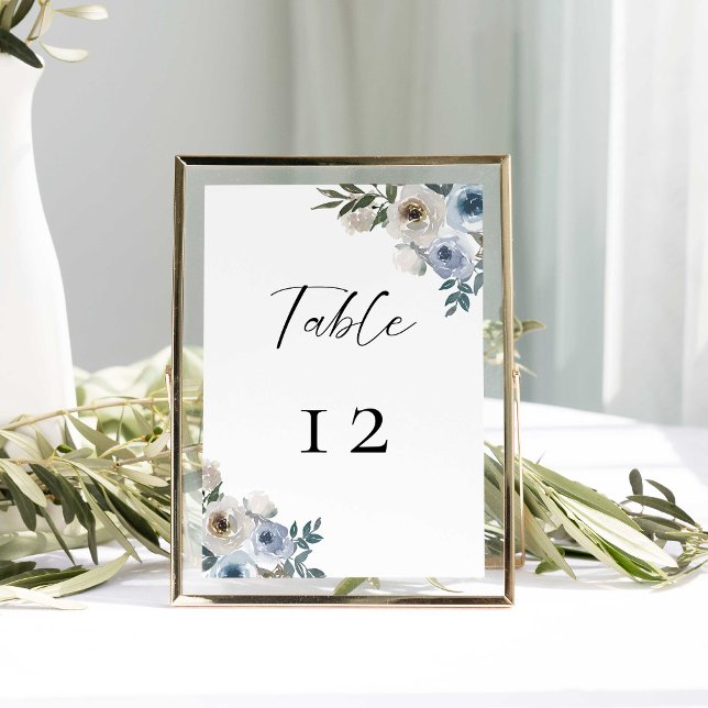 Dusty Blue Wedding Floral Elegant Simple Table Number (Creator Uploaded)