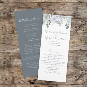 Dusty Blue Wedding Floral Script Program Programme