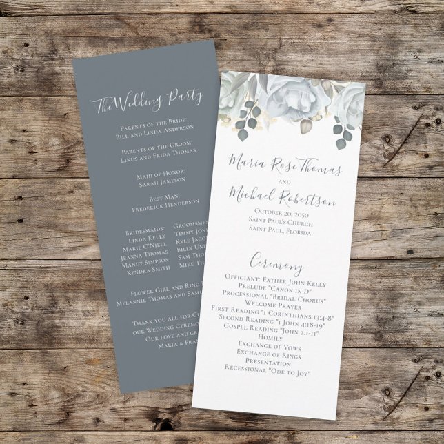 Dusty Blue Wedding Floral Script Program Programme (Creator Uploaded)