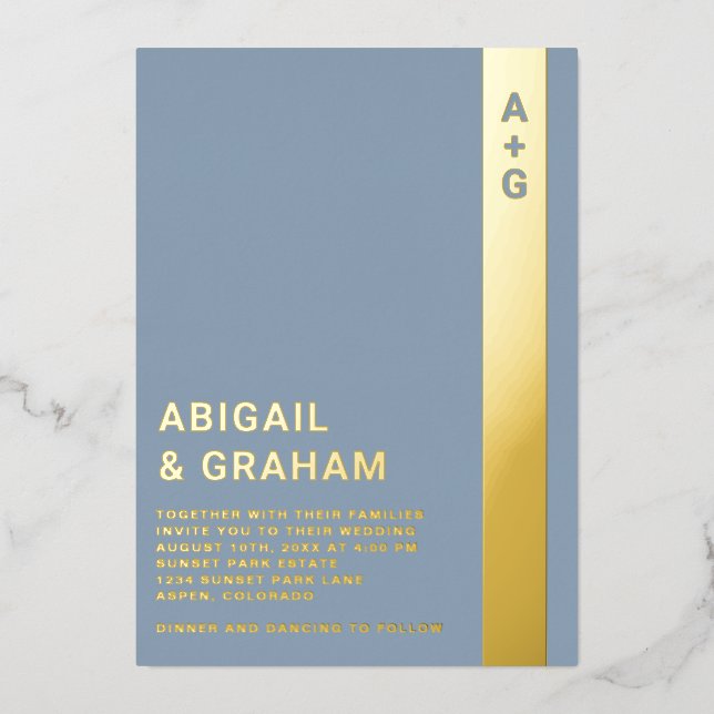 Dusty Blue Wedding Foil Invitation (Front)