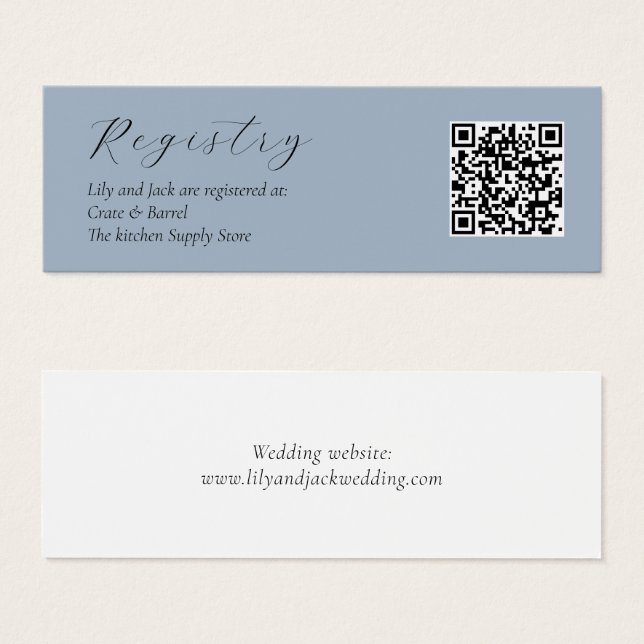 Dusty Blue Wedding Gift Registry QR Enclosure Card (Front & Back)